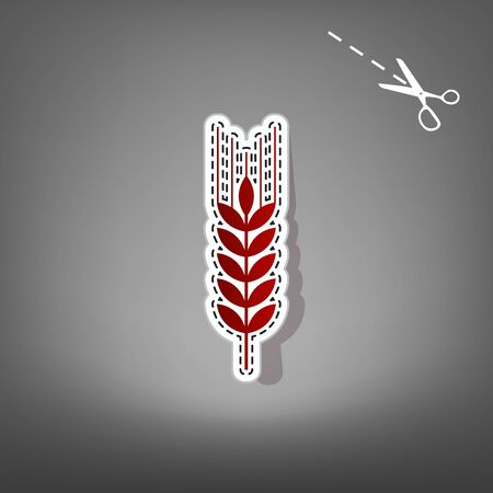 Wheat sign illustration. Spike. Spica. Vector. Red icon with for applique from paper with shadow on gray background with scissors.の写真素材