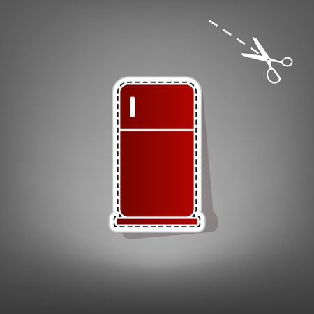 Refrigerator sign illustration. Vector. Red icon with for applique from paper with shadow on gray background with scissors.のイラスト素材