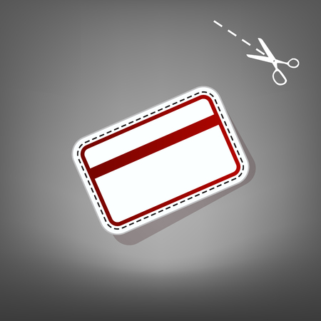 Credit card symbol for download. Vector. Red icon with for applique from paper with shadow on gray background with scissors.のイラスト素材