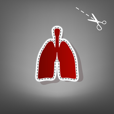 Human anatomy. Lungs sign. Vector. Red icon with for applique from paper with shadow on gray background with scissors.のイラスト素材