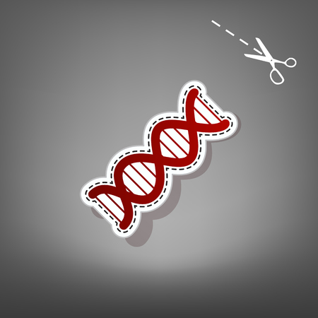 The DNA sign. Vector. Red icon with for applique from paper with shadow on gray background with scissors.のイラスト素材