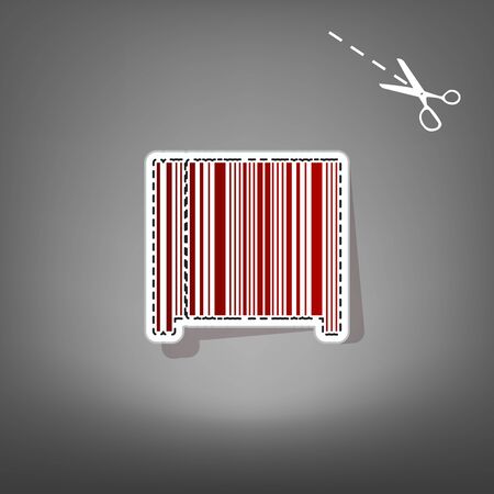 Bar code sign. Vector. Red icon with for applique from paper with shadow on gray background with scissors.のイラスト素材
