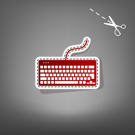 Keyboard simple sign. Vector. Red icon with for applique from paper with shadow on gray background with scissors.のイラスト素材