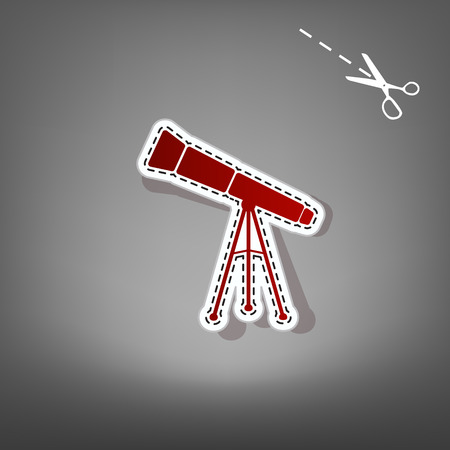 Telescope simple sign. Vector. Red icon with for applique from paper with shadow on gray background with scissors.のイラスト素材