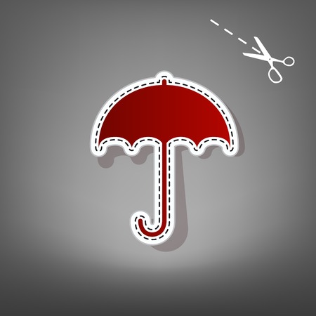 Umbrella sign icon. Rain protection symbol. Flat design style. Vector. Red icon with for applique from paper with shadow on gray background with scissors.のイラスト素材