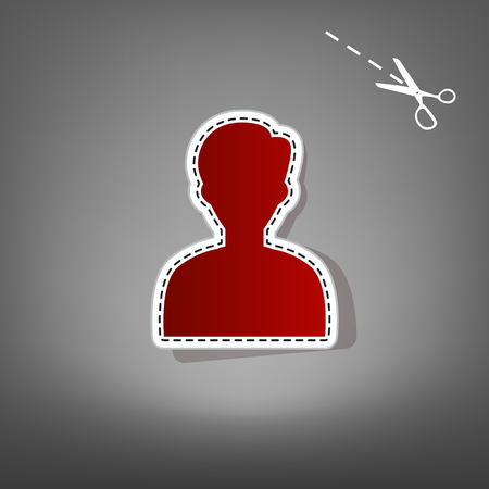 User avatar illustration. Anonymous sign. Vector. Red icon with for applique from paper with shadow on gray background with scissors.のイラスト素材