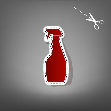 Plastic bottle for cleaning. Vector. Red icon with for applique from paper with shadow on gray background with scissors.のイラスト素材