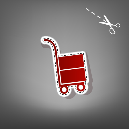 Hand truck sign. Vector. Red icon with for applique from paper with shadow on gray background with scissors.のイラスト素材