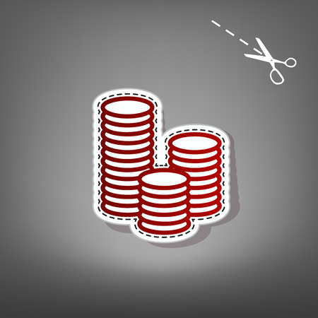 Money sign illustration. Vector. Red icon with for applique from paper with shadow on gray background with scissors.のイラスト素材