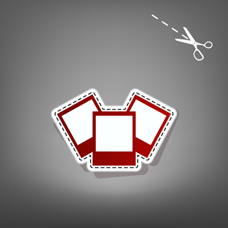Photo sign illustration. Vector. Red icon with for applique from paper with shadow on gray background with scissors.のイラスト素材