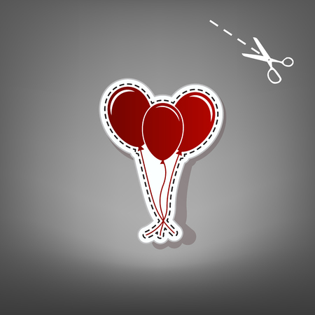 Balloons set sign. Vector. Red icon with for applique from paper with shadow on gray background with scissors.のイラスト素材