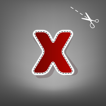 Letter X sign design template element. Vector. Red icon with for applique from paper with shadow on gray background with scissors.のイラスト素材
