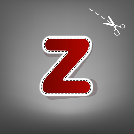 Letter Z sign design template element. Vector. Red icon with for applique from paper with shadow on gray background with scissors.のイラスト素材