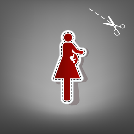 Women and baby sign. Vector. Red icon with for applique from paper with shadow on gray background with scissors.のイラスト素材
