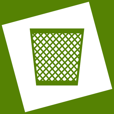 Trash sign illustration. Vector. White icon obtained as a result of subtraction rotated square and path. Avocado background.のイラスト素材