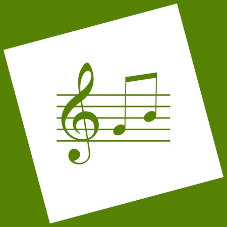 Music violin clef sign. G-clef and notes G, H. Vector. White icon obtained as a result of subtraction rotated square and path. Avocado background.のイラスト素材