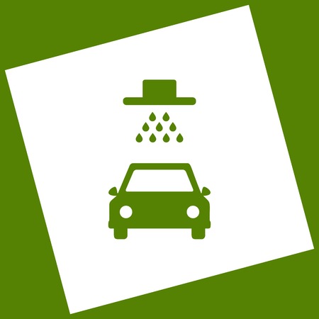 Car wash sign. White icon obtained as a result of subtraction rotated square and path. Avocado background.のイラスト素材