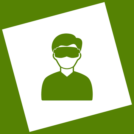 Man with sleeping mask sign. Vector. White icon obtained as a result of subtraction rotated square and path. Avocado background.のイラスト素材