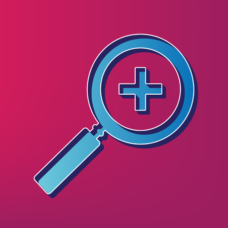 Zoom sign illustration. Vector. Blue 3d printed icon on magenta background.のイラスト素材