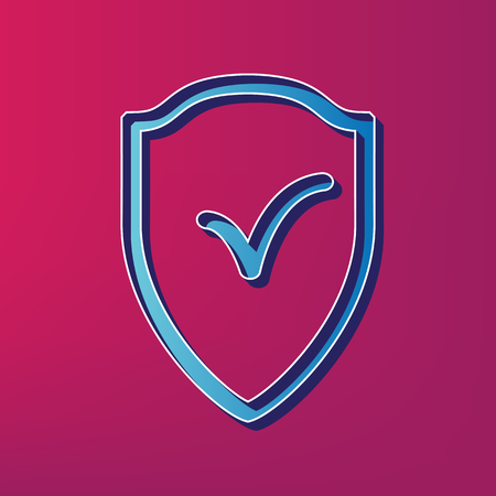 Shield sign as protection and insurance symbol. Vector. Blue 3d printed icon on magenta background.のイラスト素材