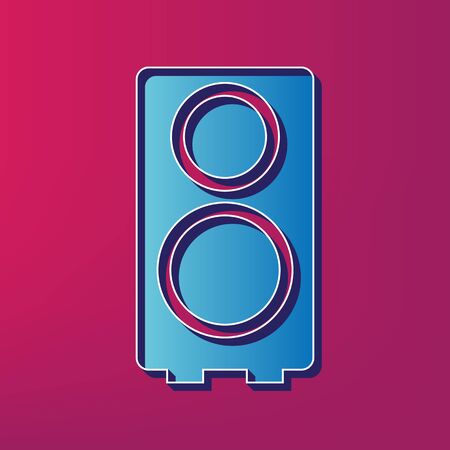 Speaker sign illustration. Vector. Blue 3d printed icon on magenta background.のイラスト素材