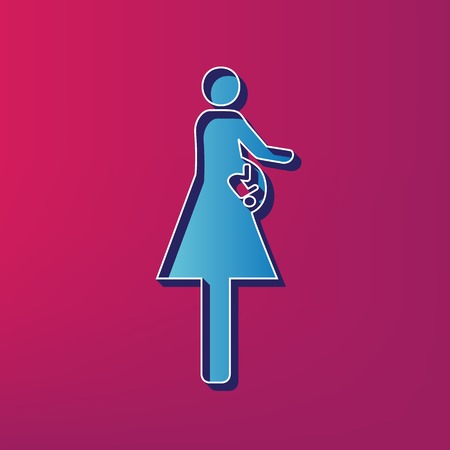 Women and baby sign. Vector. Blue 3d printed icon on magenta background.のイラスト素材