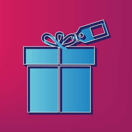 Gift sign with tag. Vector. Blue 3d printed icon on magenta background.のイラスト素材