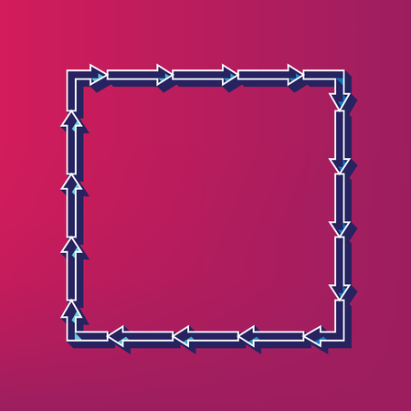 Arrow on a square shape. Vector. Blue 3d printed icon on magenta background.のイラスト素材