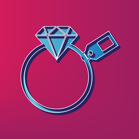 Diamond sign with tag. Vector. Blue 3d printed icon on magenta background.のイラスト素材
