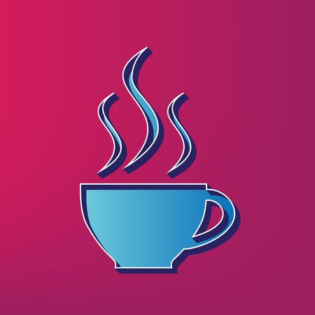 Cup sign with three small streams of smoke. Vector. Blue 3d printed icon on magenta background.のイラスト素材