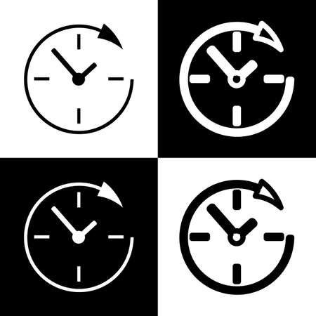 Service and support for customers around the clock and 24 hours. Vector. Black and white icons and line icon on chess board.の写真素材
