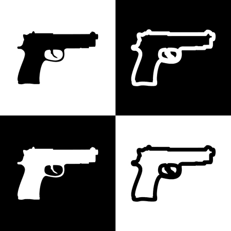 Gun sign illustration. Vector. Black and white icons and line icon on chess board.のイラスト素材