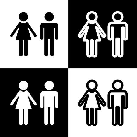 Male and female sign. Vector. Black and white icons and line icon on chess board.のイラスト素材