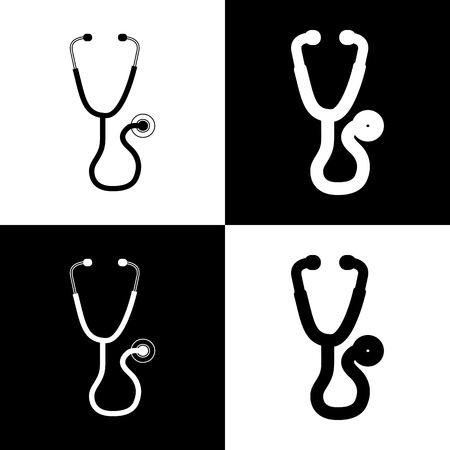 Stethoscope sign illustration. Vector. Black and white icons and line icon on chess board.の写真素材