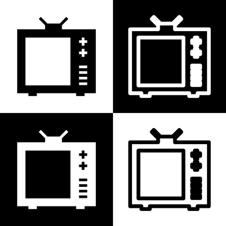 TV sign illustration. Vector. Black and white icons and line icon on chess board.の写真素材