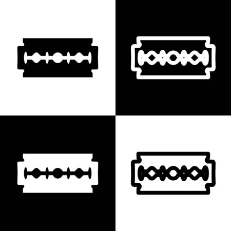 Razor blade sign. Vector. Black and white icons and line icon on chess board.の写真素材