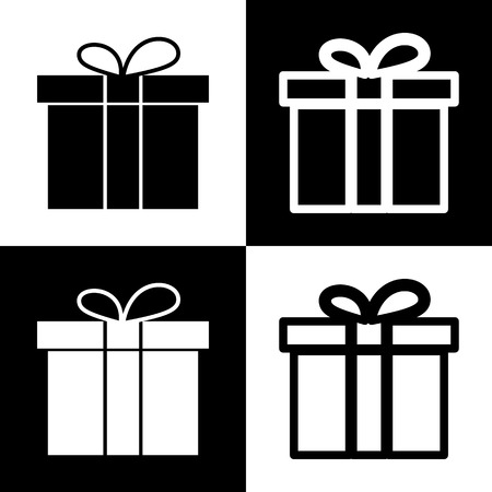 Gift box sign. Vector. Black and white icons and line icon on chess board.のイラスト素材