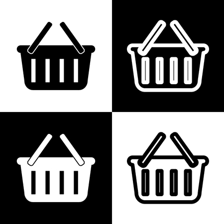 Shopping basket sign. Vector. Black and white icons and line icon on chess board.のイラスト素材