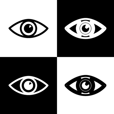 Eye sign illustration. Vector. Black and white icons and line icon on chess board.のイラスト素材