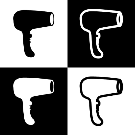 Hair Dryer sign. Vector. Black and white icons and line icon on chess board.のイラスト素材