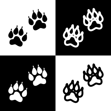 Animal Tracks sign. Vector. Black and white icons and line icon on chess board.のイラスト素材