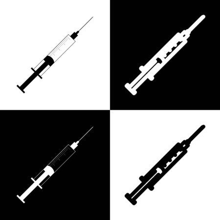 Syringe sign illustration. Vector. Black and white icons and line icon on chess board.のイラスト素材