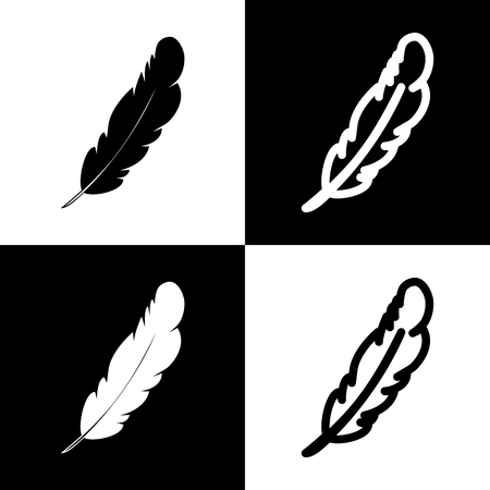 Feather sign illustration. Vector. Black and white icons and line icon on chess board.のイラスト素材