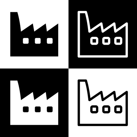 Factory sign illustration. Vector. Black and white icons and line icon on chess board.の写真素材