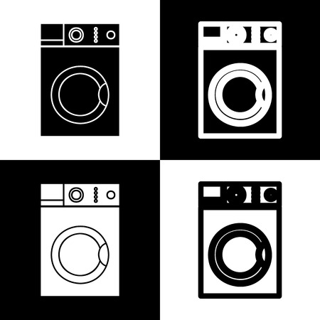 Washing machine sign. Vector. Black and white icons and line icon on chess board.の写真素材