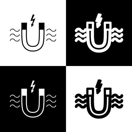 Magnet with magnetic force indication. Vector. Black and white icons and line icon on chess board.のイラスト素材