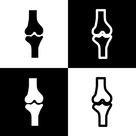 Knee joint sign. Vector. Black and white icons and line icon on chess board.のイラスト素材