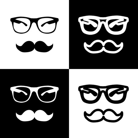Mustache and Glasses sign. Vector. Black and white icons and line icon on chess board.のイラスト素材