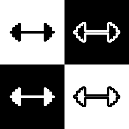 Dumbbell weights sign. Vector. Black and white icons and line icon on chess board.のイラスト素材