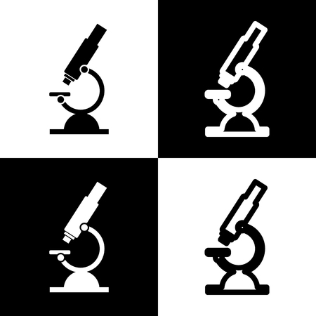 Chemistry microscope sign for laboratory. Vector. Black and white icons and line icon on chess board.のイラスト素材
